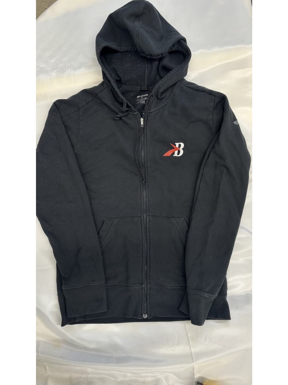 Brooks Black Running Hooded Sweatshirt Mens Small Hoodie Full Zip Cotton Blend